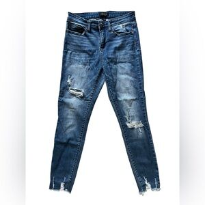 Judy Blue Jeans Women's 9/29 27" Distressed Skinny Medium Wash Bottom Stretchy ✅